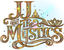 Decorative text 'JJ and The Mystics' with mystical elements on a gradient background