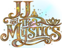 Decorative text 'JJ and The Mystics' with mystical elements on a gradient background